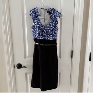 White House Black Market Blue Polka Dot Sleeveless Sheath Dress With Belt 00 XXS